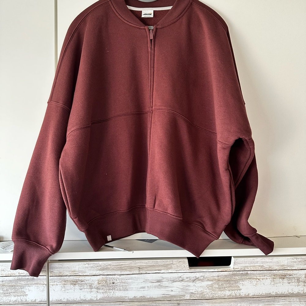 🍷 Avia Maroon Oversized Quarter Zip Sweatshirt Pullover Size M 8-10